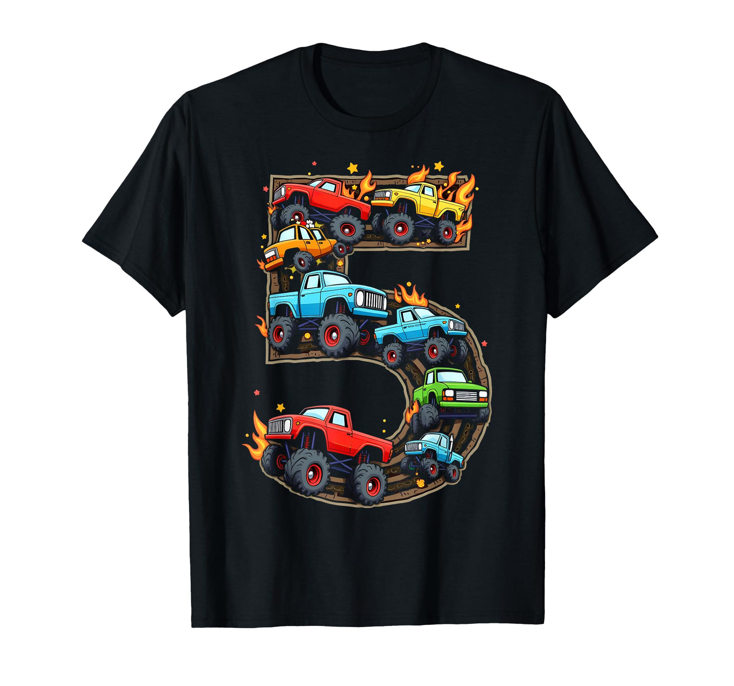 5 Year Old Monster Truck Boy Toddler 5th Birthday Party T-Shirt