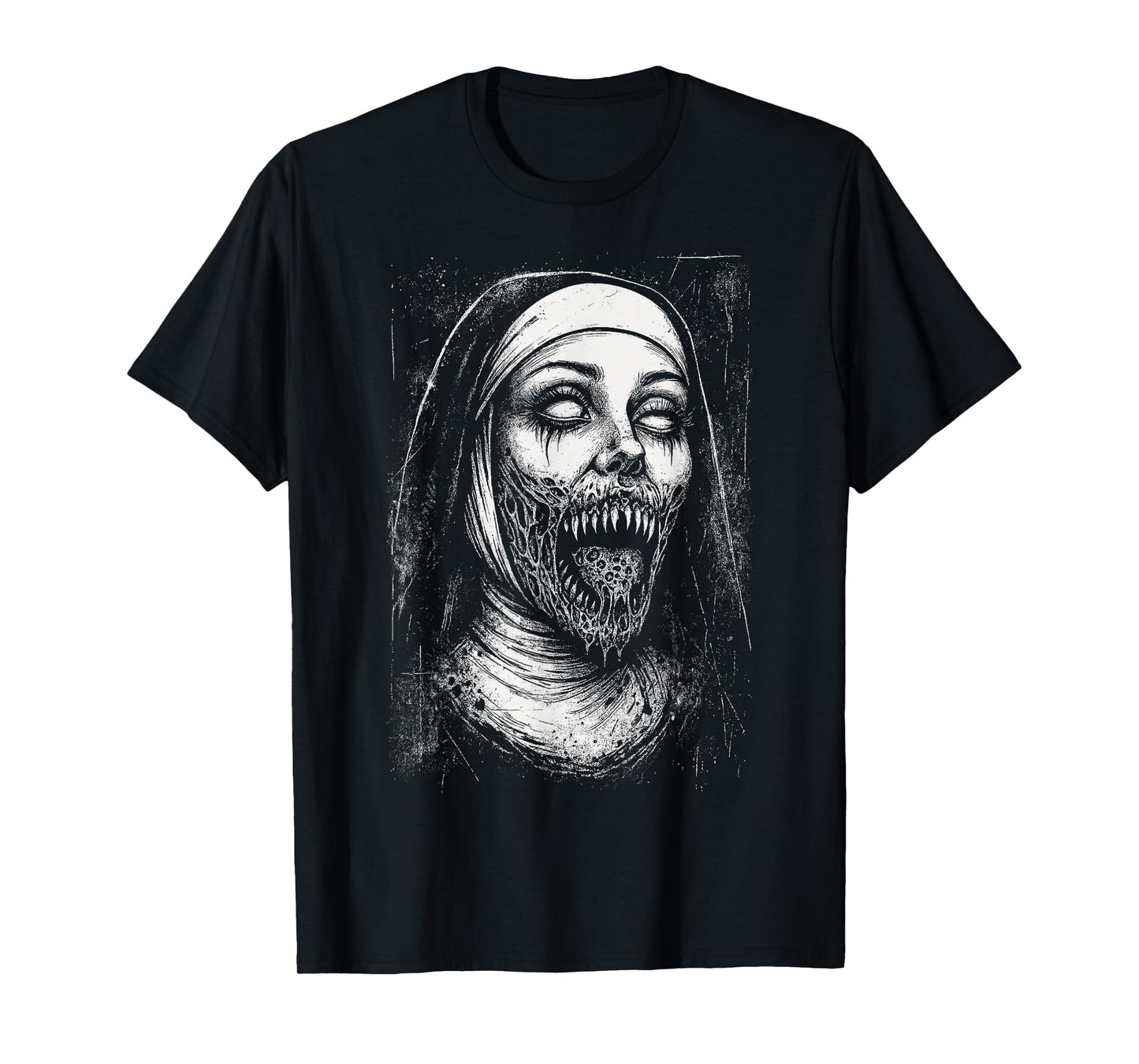 Horror Creepy Nun Demon Unholy Evil Occult Alt Scary Goth T-Shirt
