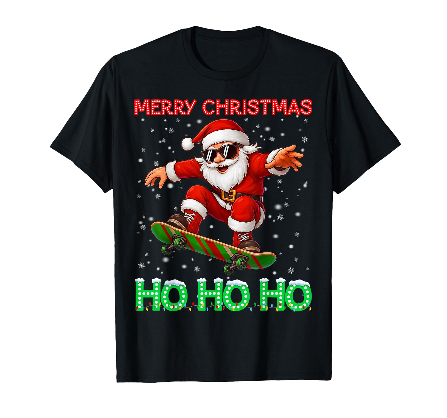 Merry Christmas Light Ho Ho Santa Skateboard Boy Kid Toddler T-Shirt