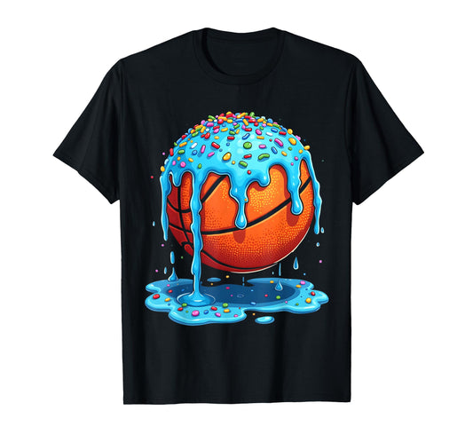 Basketball Drip Boys Girls Ice Cream Drip Sprinkles Summer T-Shirt