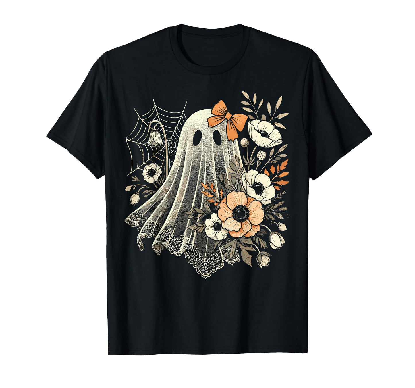 Halloween Ghost with Flowers Vintage T-Shirt