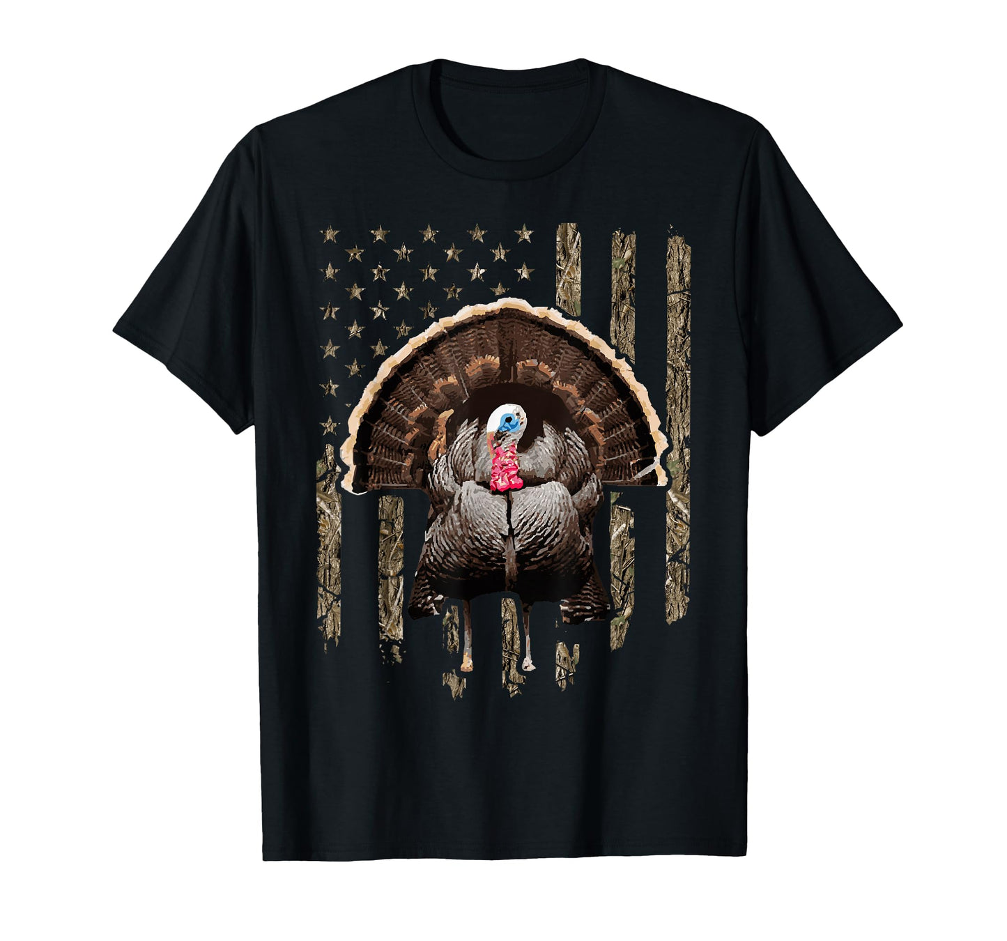 Turkey Hunting Graphic American Flag Tree Camouflage T-Shirt