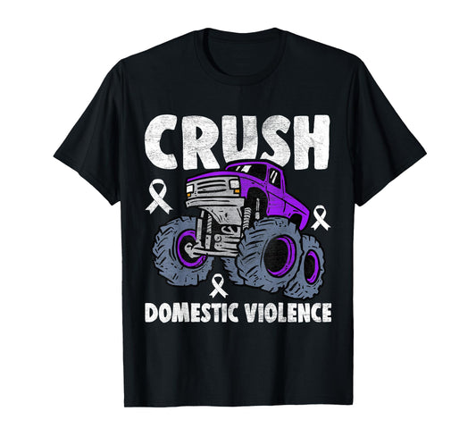Crush Domestic Violence Awareness Monster Truck Purple Kids T-Shirt