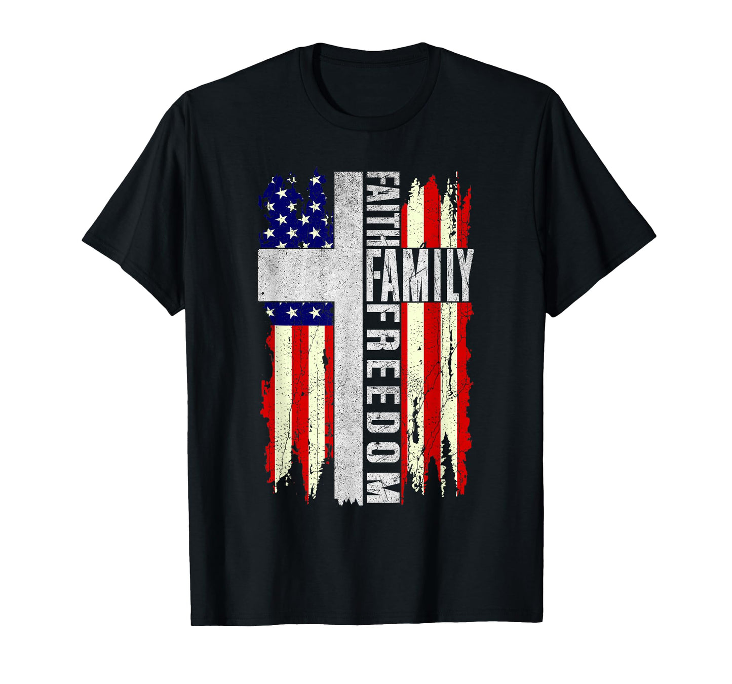Faith Family Freedom - Patriotic Christian Vintage USA Flag T-Shirt