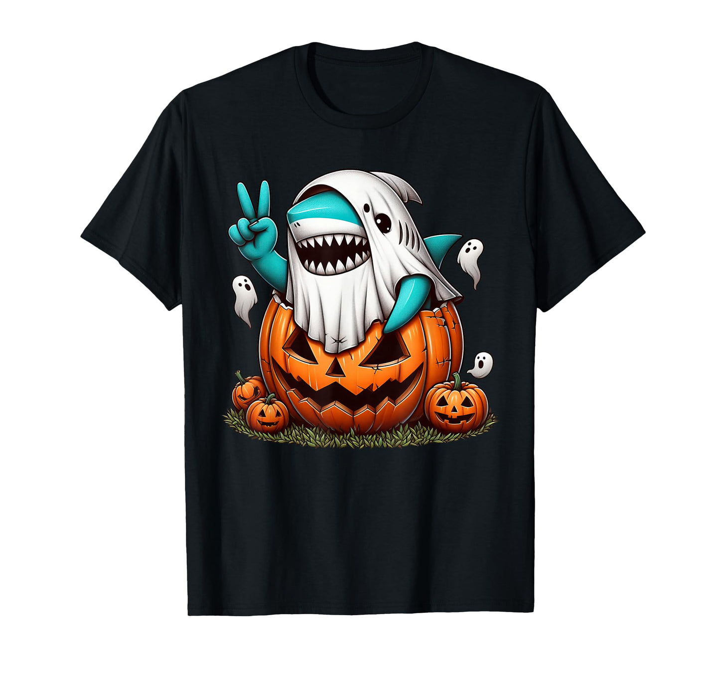 Funny Shark Boo Halloween Ghost Womens Mens Kids T-Shirt