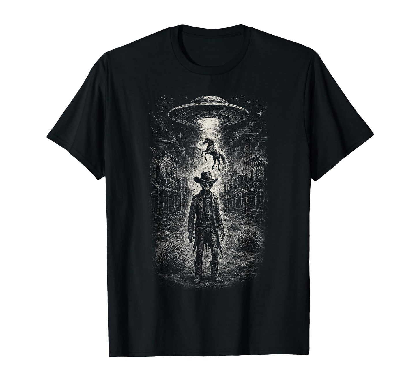 Alien Cowboy UFO Abduction Western Sci-Fi Funny Space Grunge T-Shirt