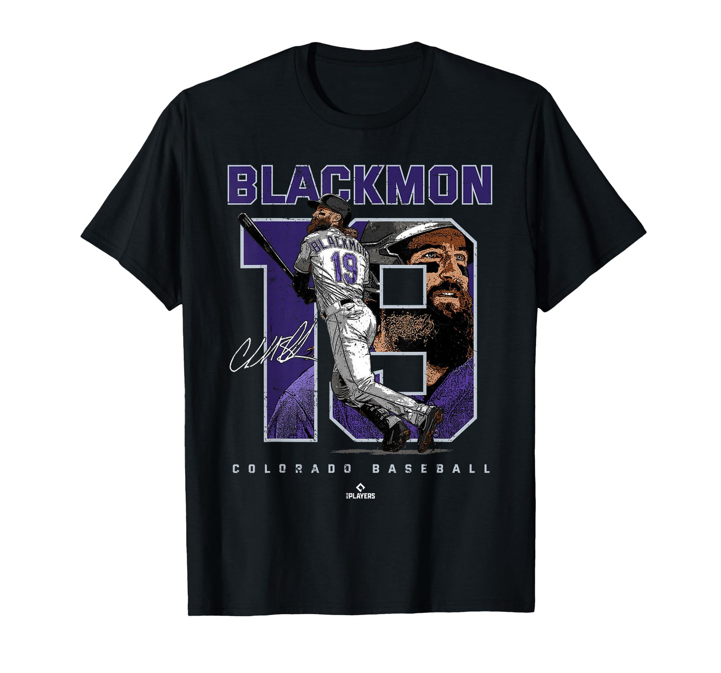 Number and Portrait Charlie Blackmon Colorado MLBPA T-Shirt