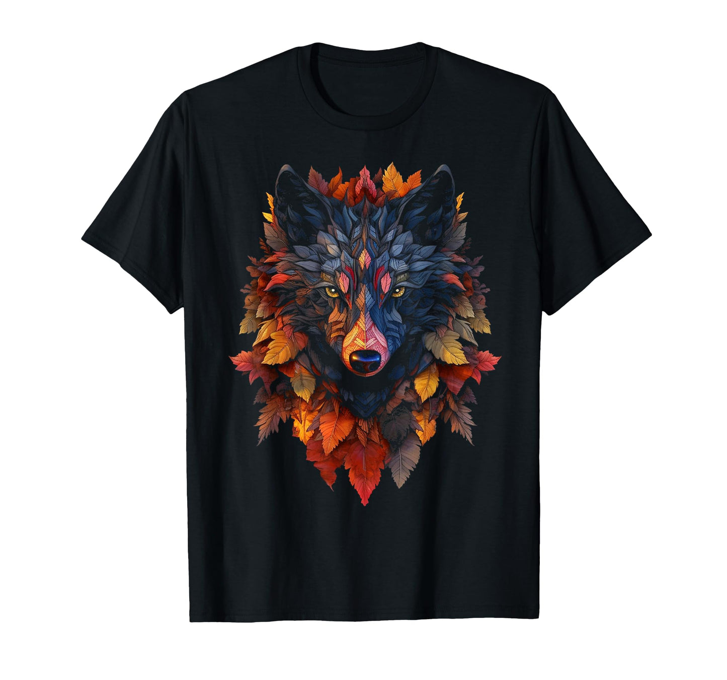 Wolf Autumn Leaves | Art Animal Motif Wolf T-Shirt