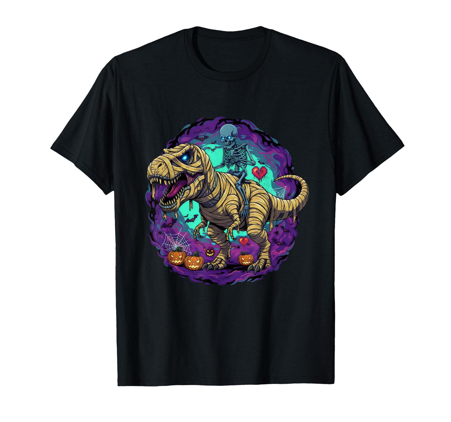 Skeleton on Dinosaur for Halloween Costume Pumpkin Candy T-Shirt
