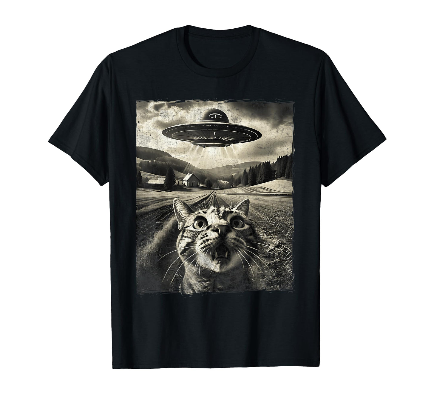 Cat Selfie With UFO Alien Funny Cat Gifts Men Women Kid Boys T-Shirt
