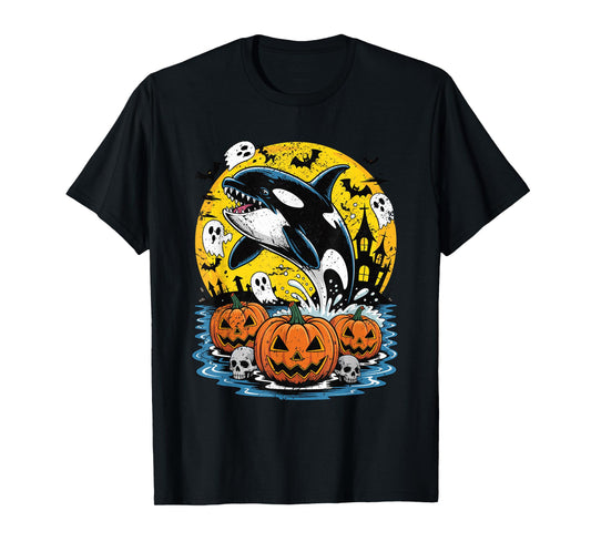 Halloween Scary Orca Whale Pumpkins Ghosts T-Shirt