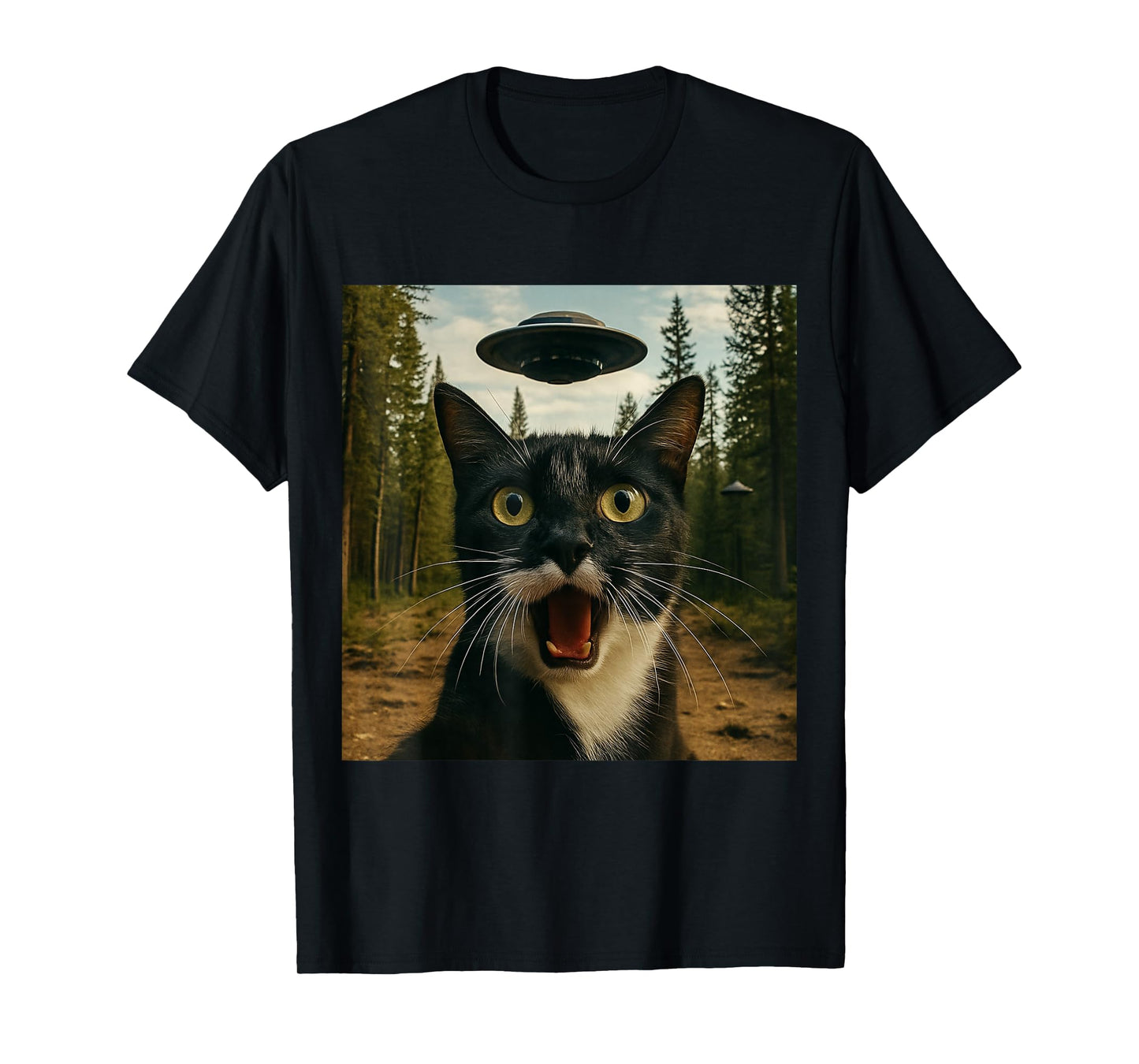 Extraterrestrial Encounter: Cat Selfie with UFO T-Shirt