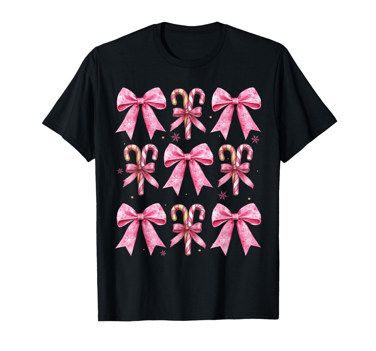 Cute Coquette Bow Candy Canes Christmas Pink Bow Girls Teens T-Shirt