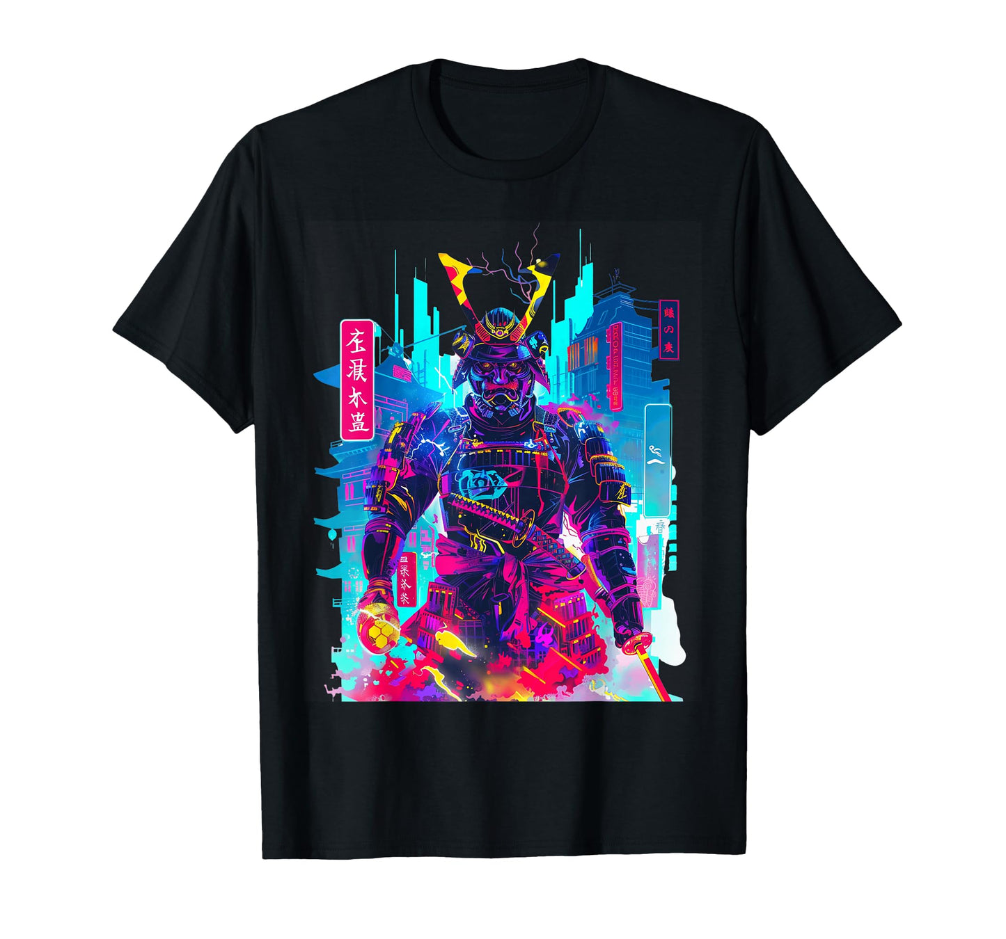 Cyberpunk Neon Samurai Japanese Art T-Shirt