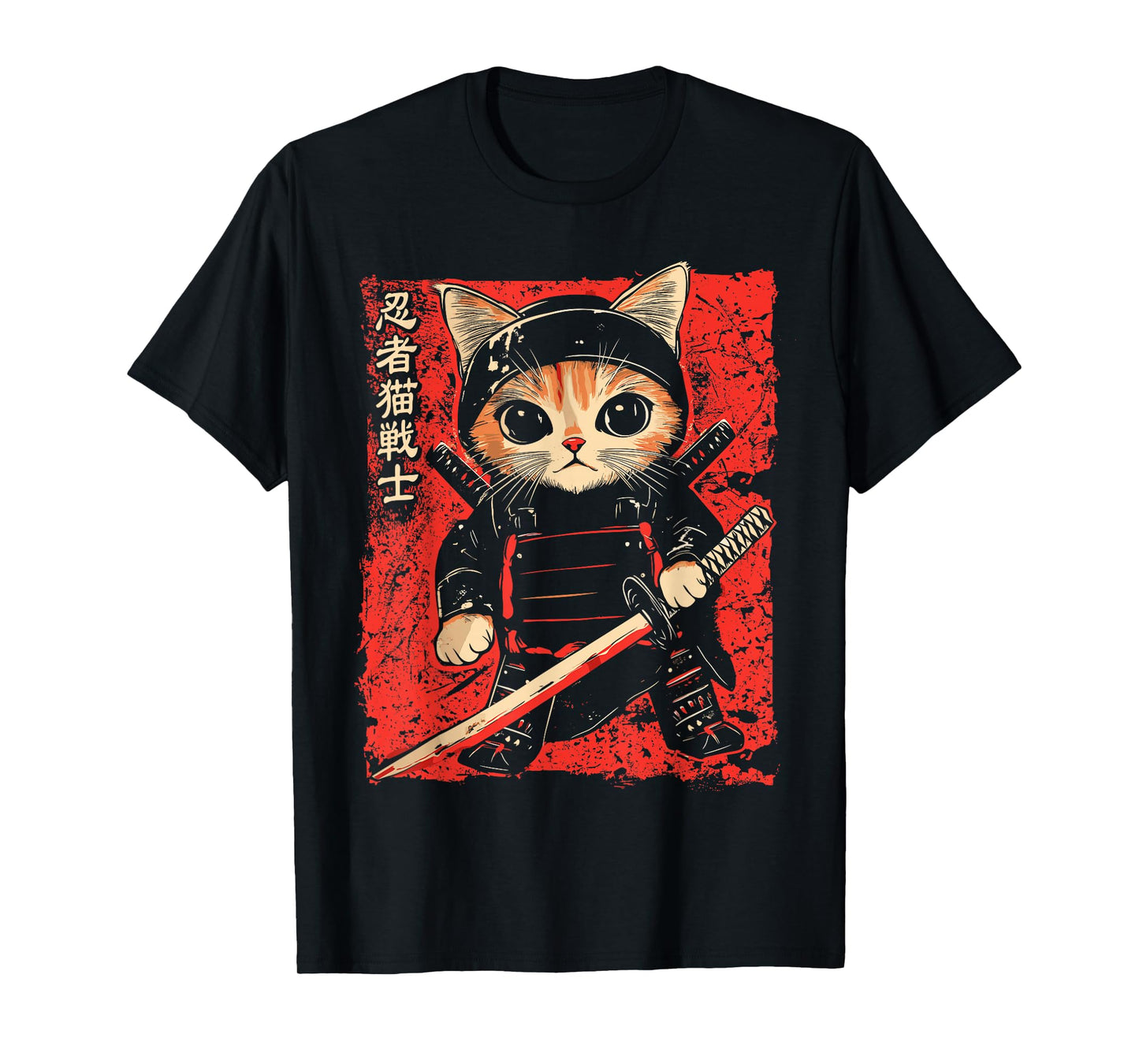 Japanese Samurai Cat Tattoo Kawaii Ninja Cat T-Shirt