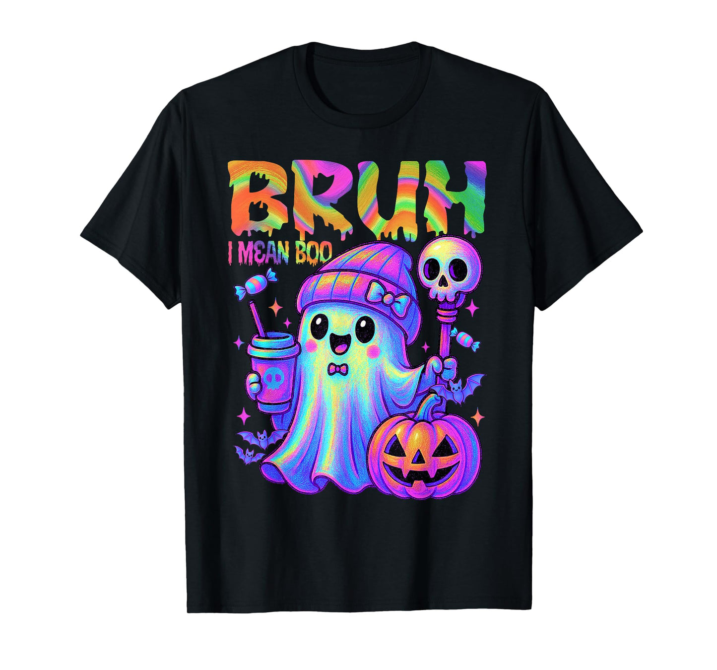 Colorful Halloween Bruh I Mean Boo Ghost Drink Coffee Women T-Shirt