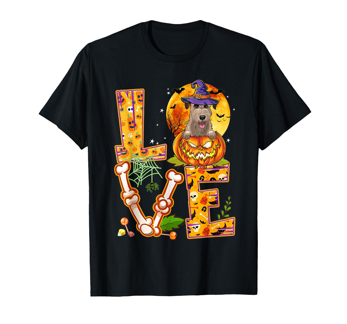 Love Irish Wolfhound Witch Pumpkin Scary Halloween Dog T-Shirt