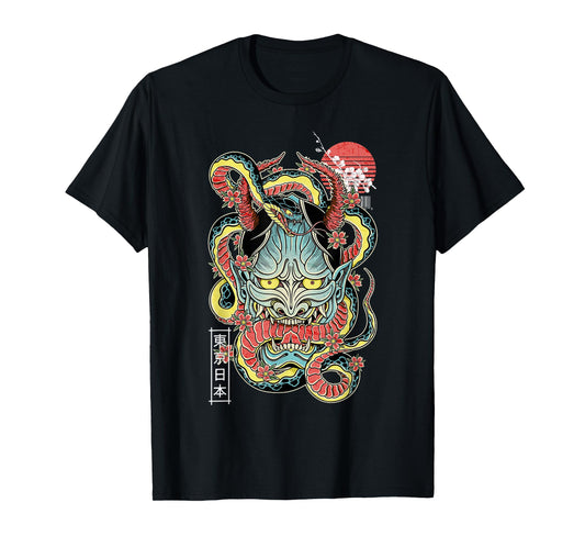 Japanese demon face mask oni otaku devil vaporwave T-Shirt