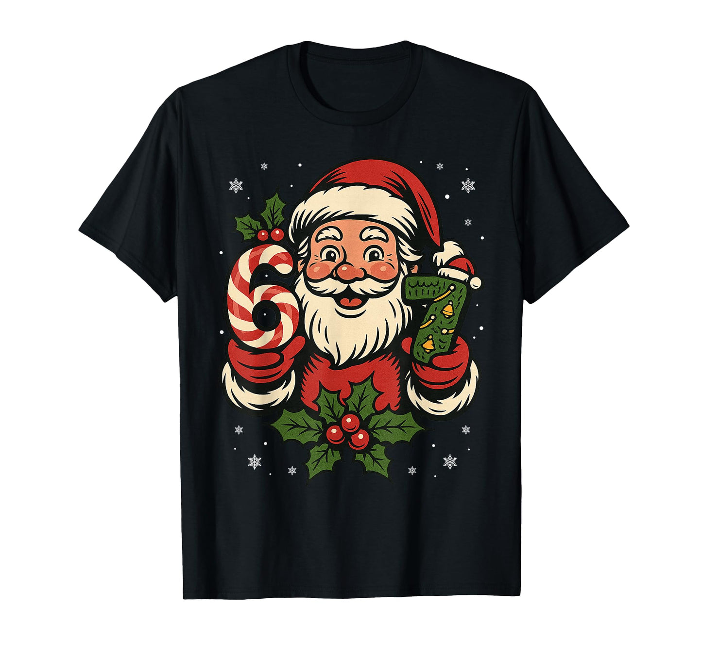 67 Six Seven Meme Christmas Santa Funny Candy Cane Santa T-Shirt