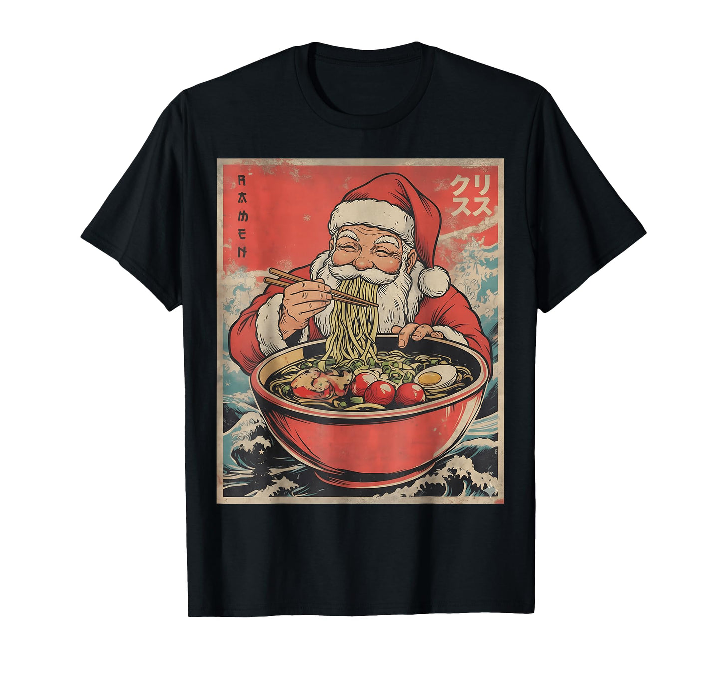 Anime Santa Eating Ramen Noodles Japanese Christmas Kawaii T-Shirt