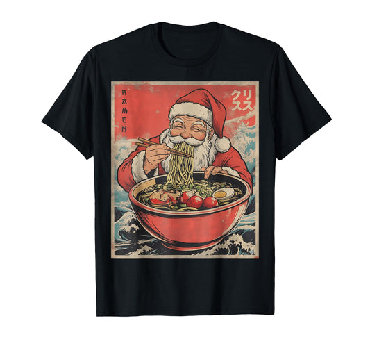 Anime Santa Eating Ramen Noodles Japanese Christmas Kawaii T-Shirt