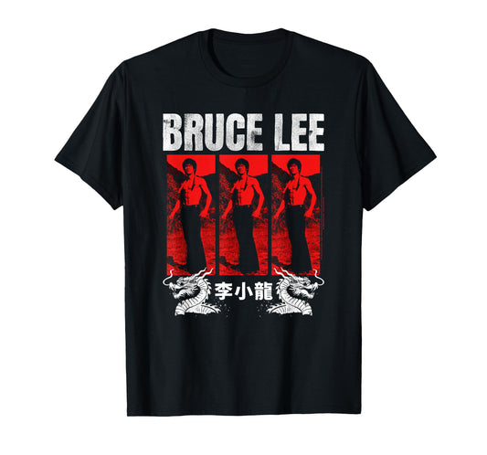 Bruce Lee Red Photo Blocks Vintage Martial Arts T-Shirt