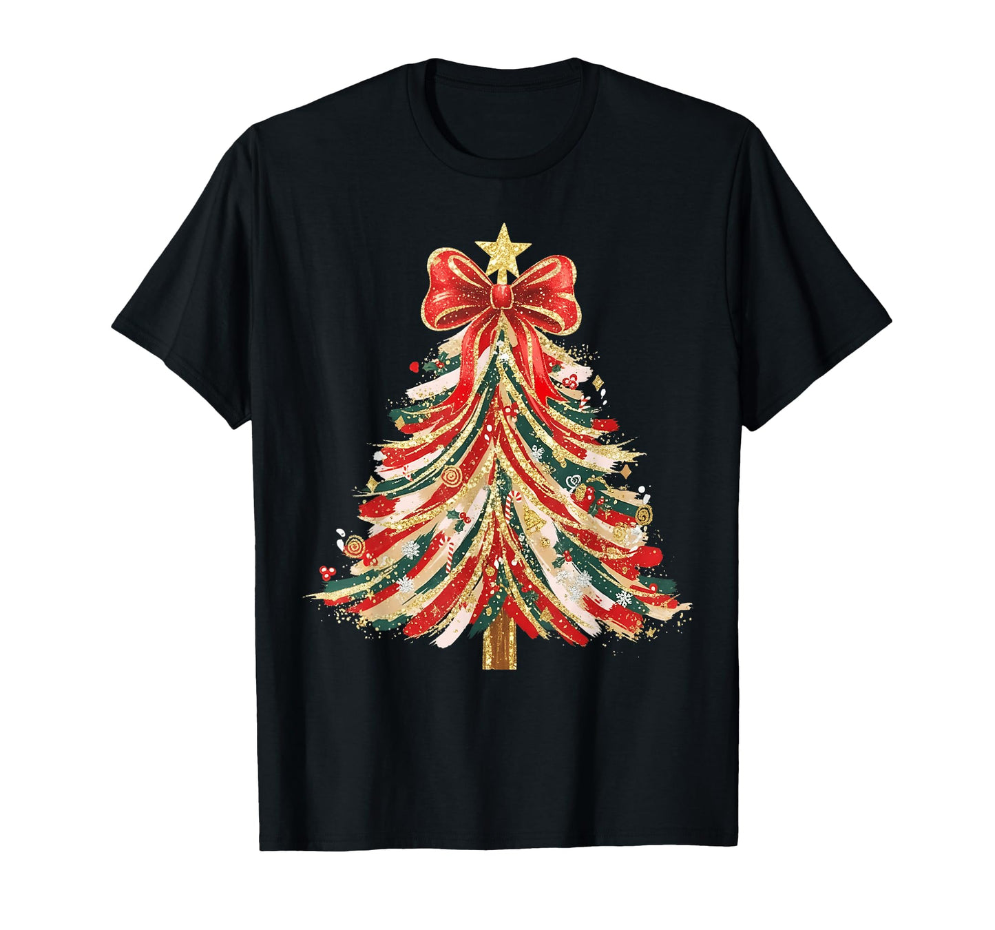 Christmas Tree Xmas Coquette Bow Women Holiday Girly Outfit T-Shirt