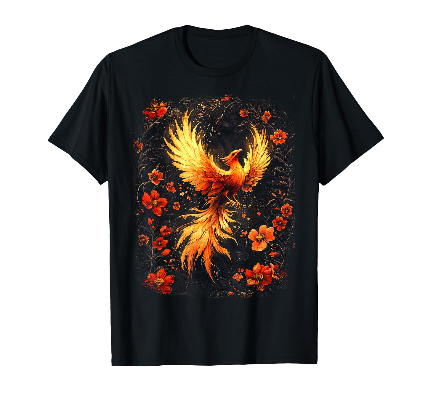Gothic Phoenix Rose Enchanted, Vintage Floral Mythical Bird T-Shirt