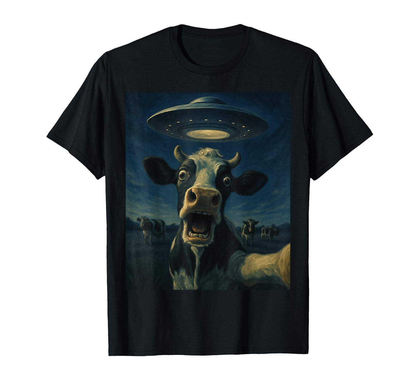 Funny Cow Selfie With Alien UFO Funny Cow For Men Women Kid T-Shirt