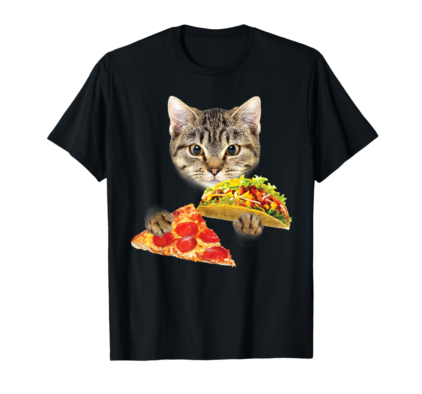 Cat Eating Taco and Pizza Shirt, Funny Kitty by Zany Brainy T-Shirt for Men Women Kids