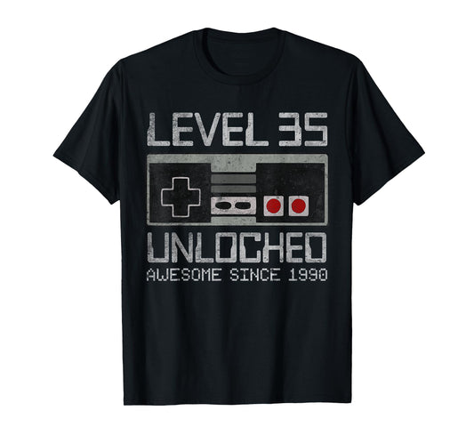 Level 35 Unlocked 35th Birthday 35 Year Old Video Gamer Men T-Shirt