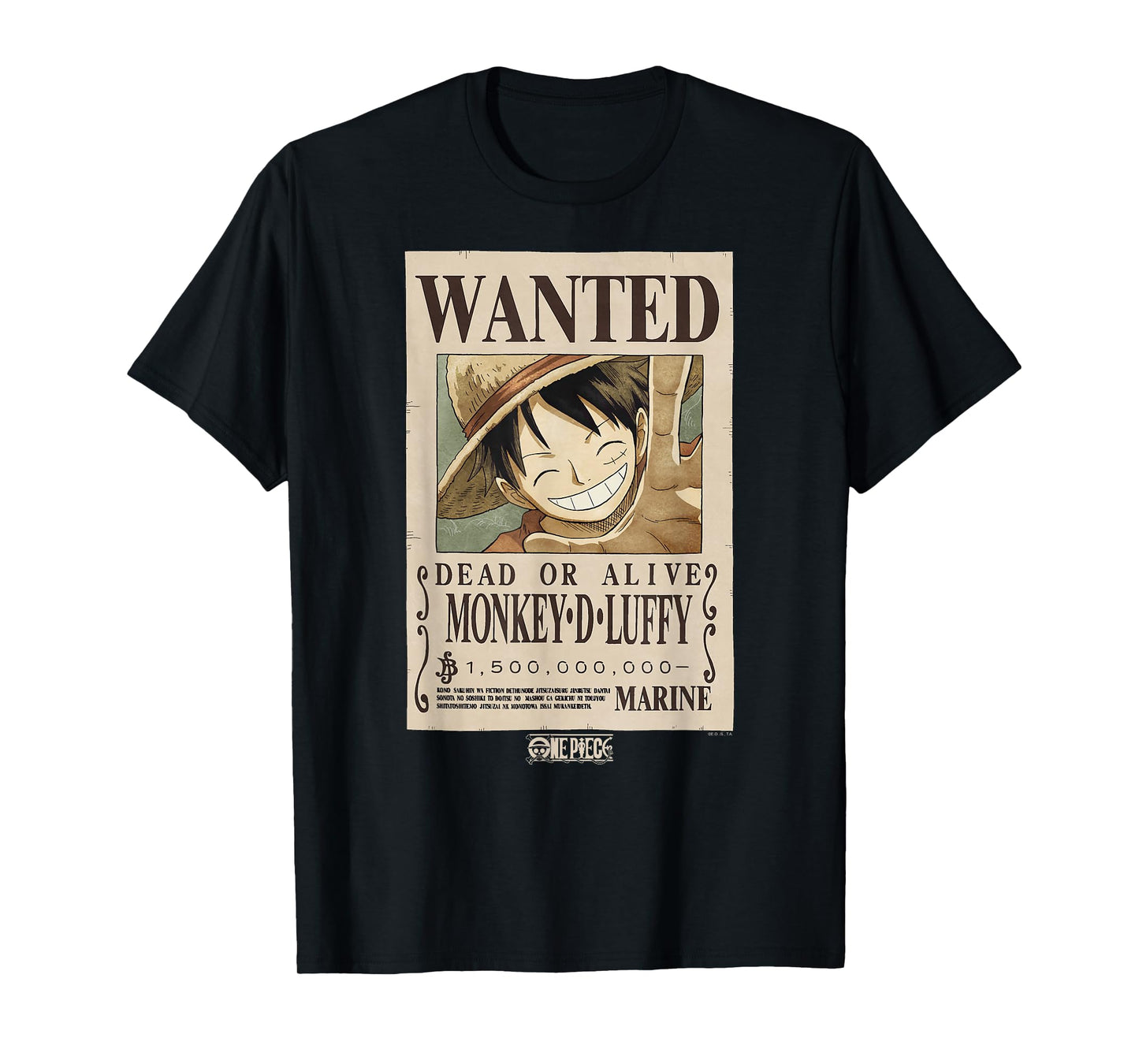 One Piece Anime Monkey D. Luffy Wanted Poster T-Shirt