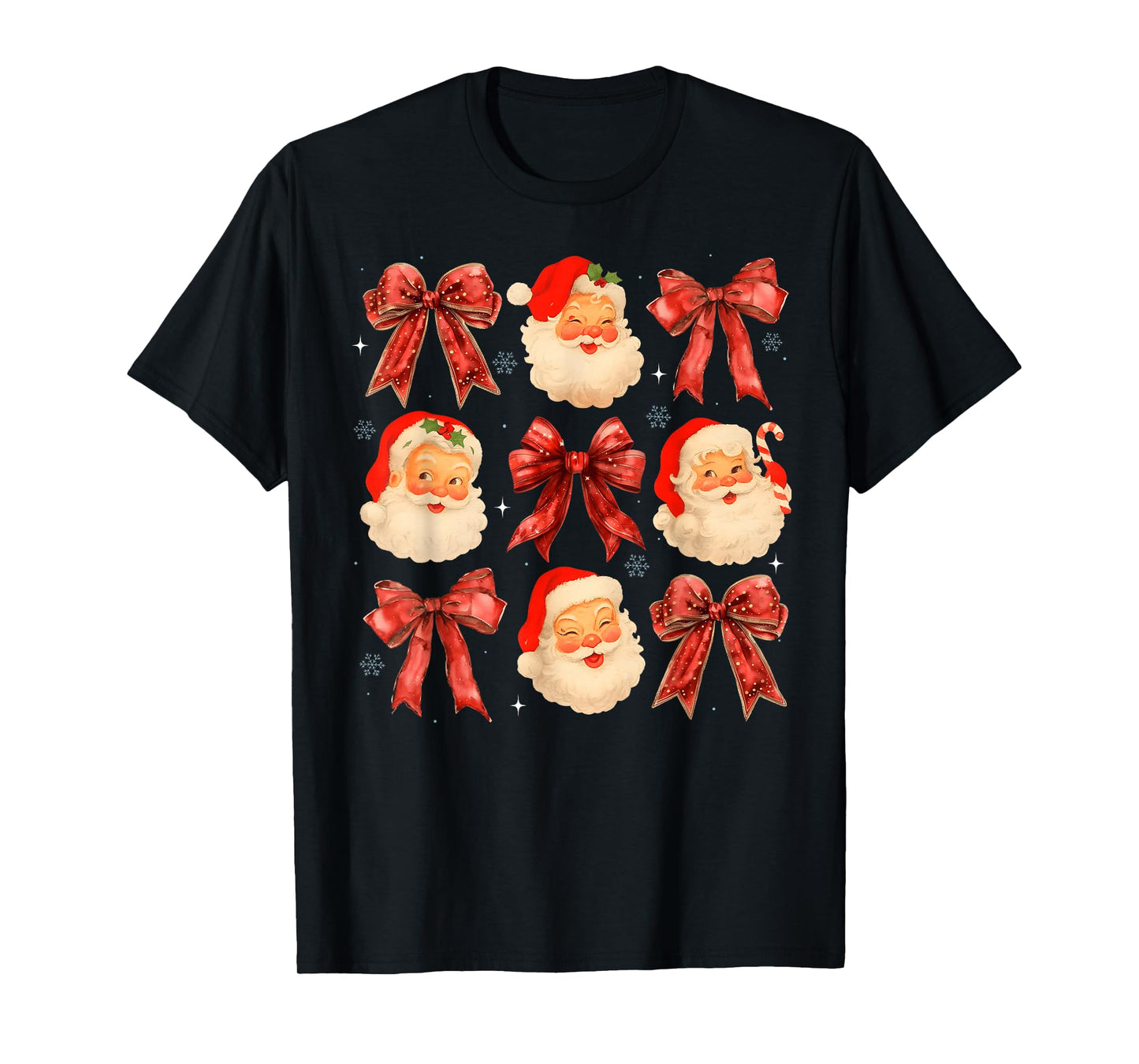 Retro Coquette Bows Santa Claus Face Christmas Women Girl T-Shirt