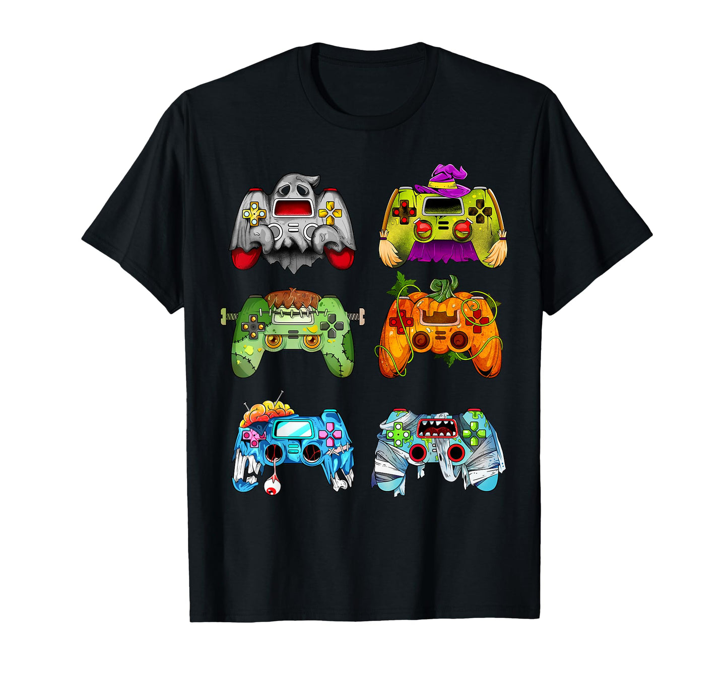 Halloween Pumpkin Witch Gaming Controllers Zombie Boys Kids T-Shirt
