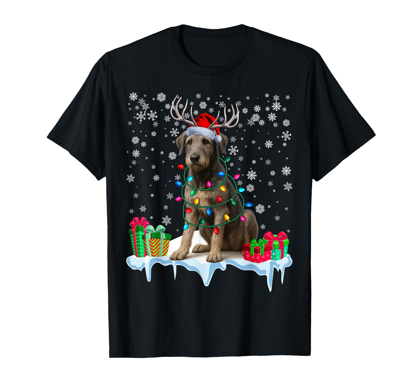 Irish Wolfhound Christmas Santa Hat Reindeer Pajama Dog Xmas T-Shirt