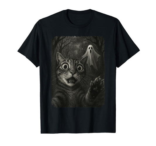 Funny Halloween Cat Selfie with Spooky Cat Ghost Lovers T-Shirt