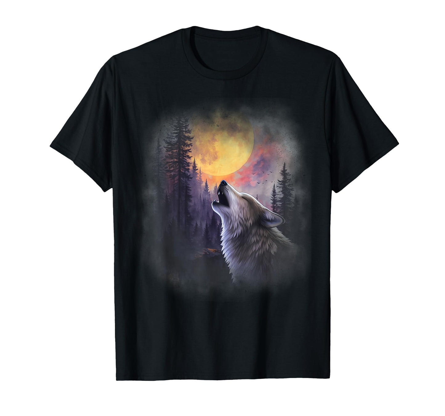 Wolf Howling Moon Forest Nature Wildlife Animal Lovers T-Shirt