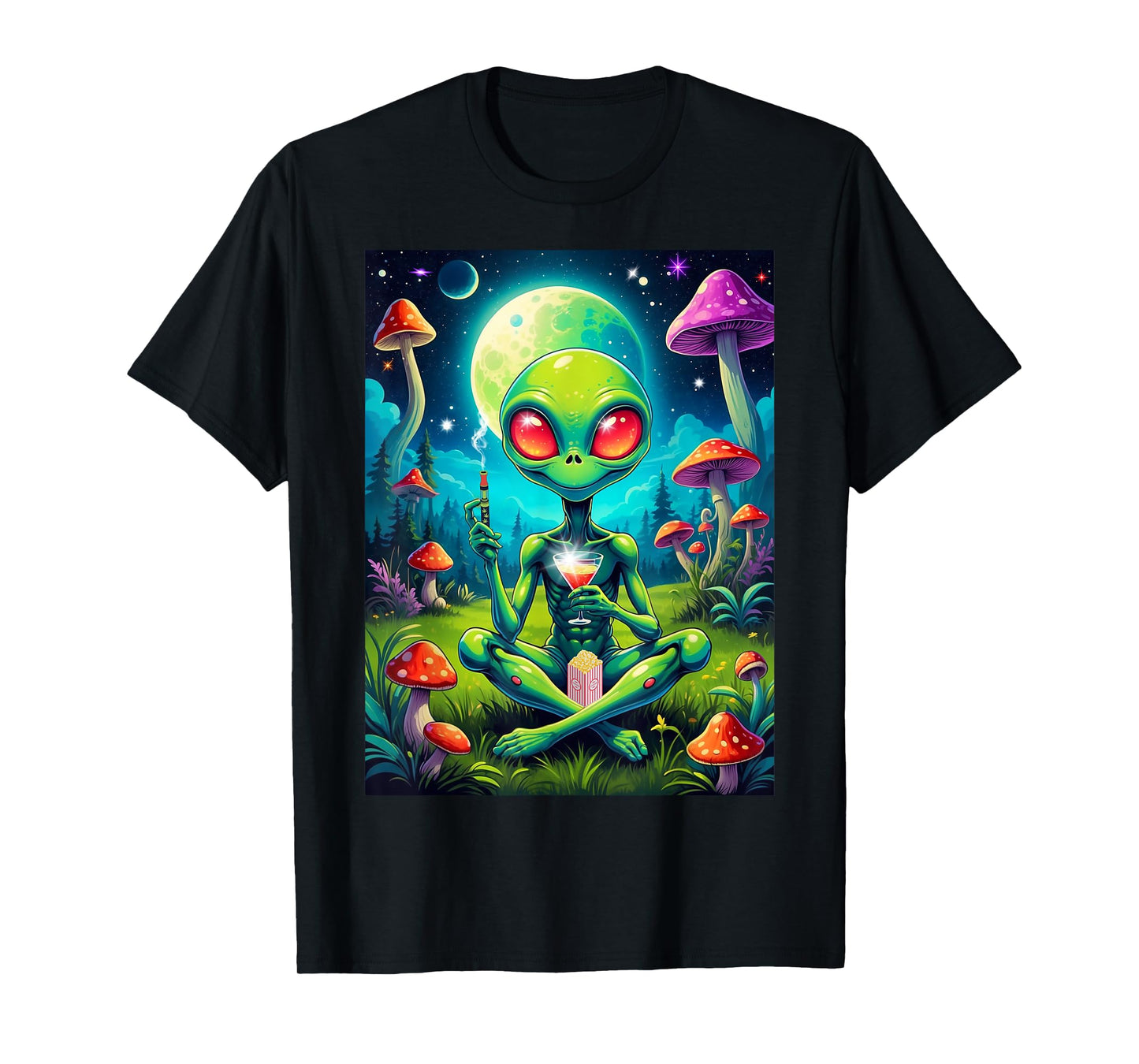 Psychedelic Alien Bong Voyage Vaping with Martini T-Shirt