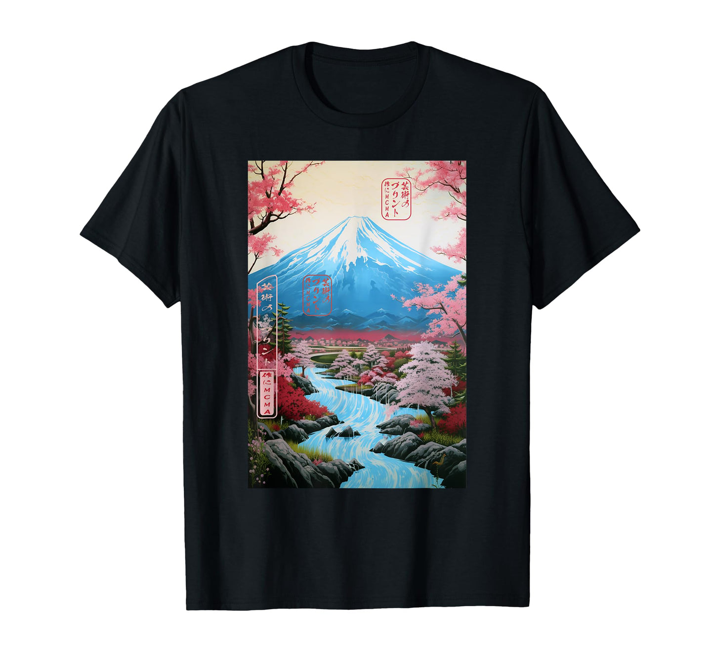 Ukiyo-e Cherry Blossom Mount Fuji Serenity Japanese T-Shirt