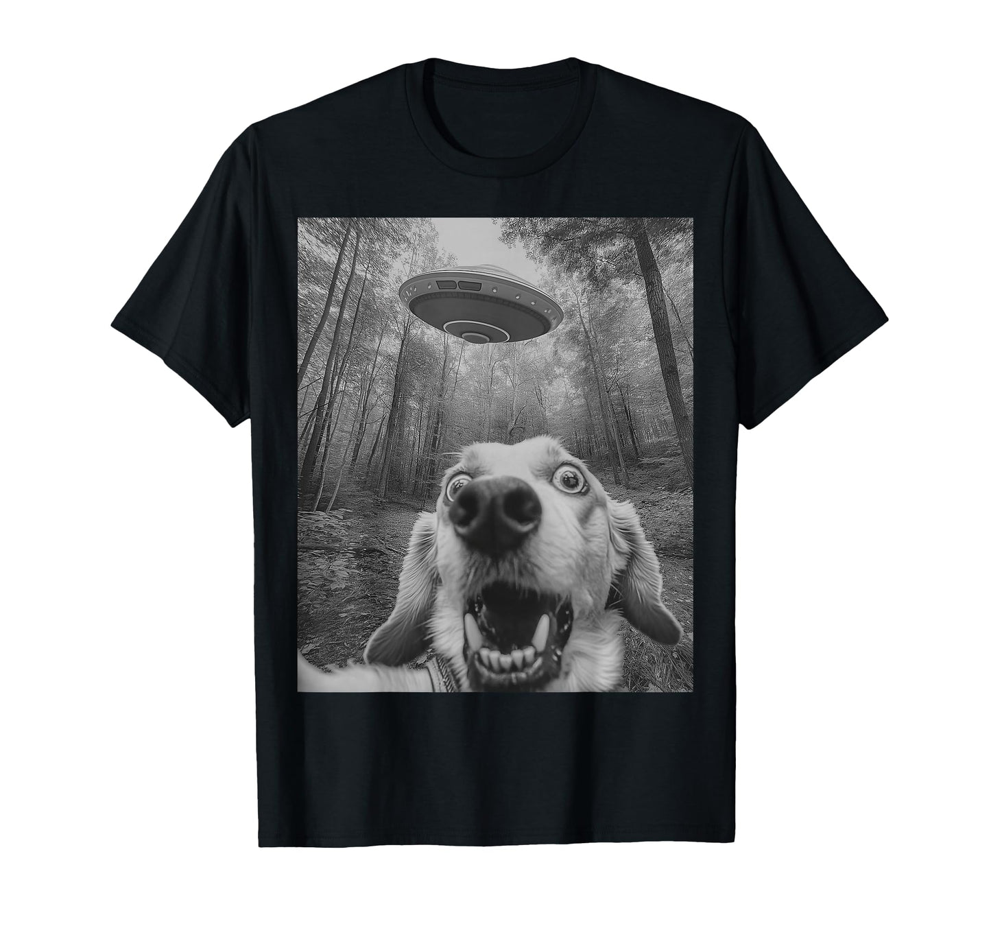 Funny Dog Selfie With UFO Alien Dog Lover Womens Mens Kids T-Shirt