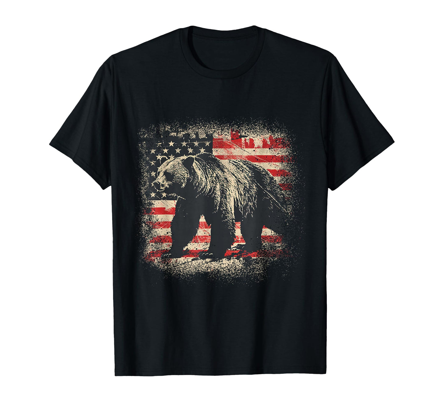 Vintage Grizzly Bear Distressed Patriotic American Flag T-Shirt