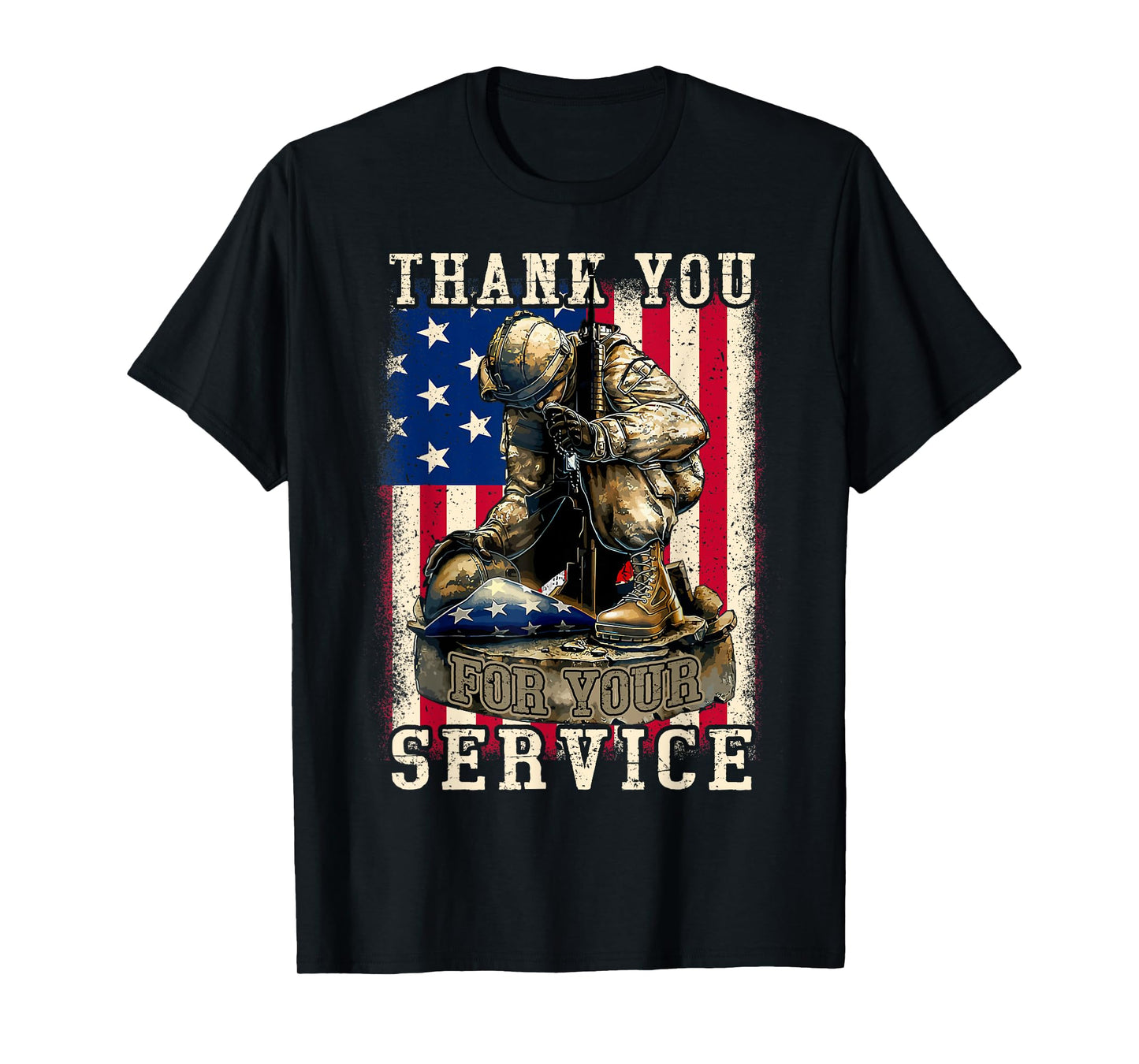 Thank You For Your Service Patriotic Veterans Day USA Flag Women Kids Men T-Shirt