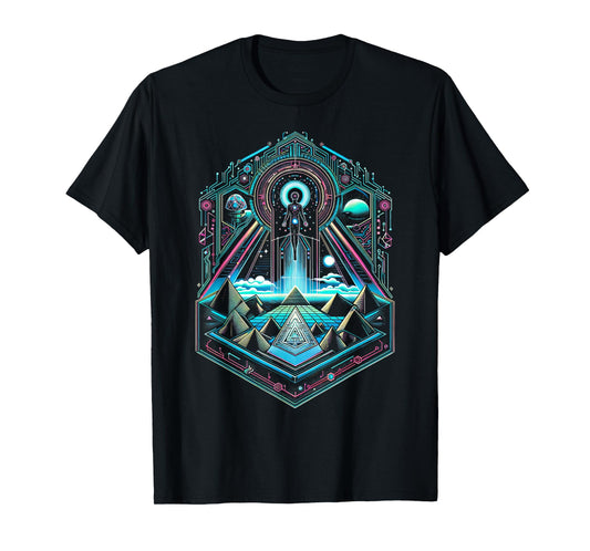 Geometric Sacred Pyramids and Alien Landscape T-Shirt