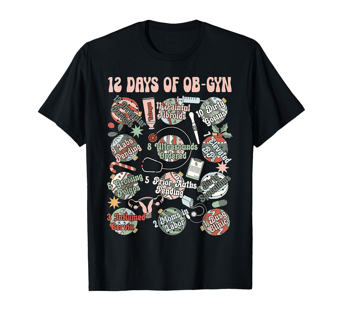 12 Day Of OB-GYN Labor And Delivery OB Nurse Christmas T-Shirt