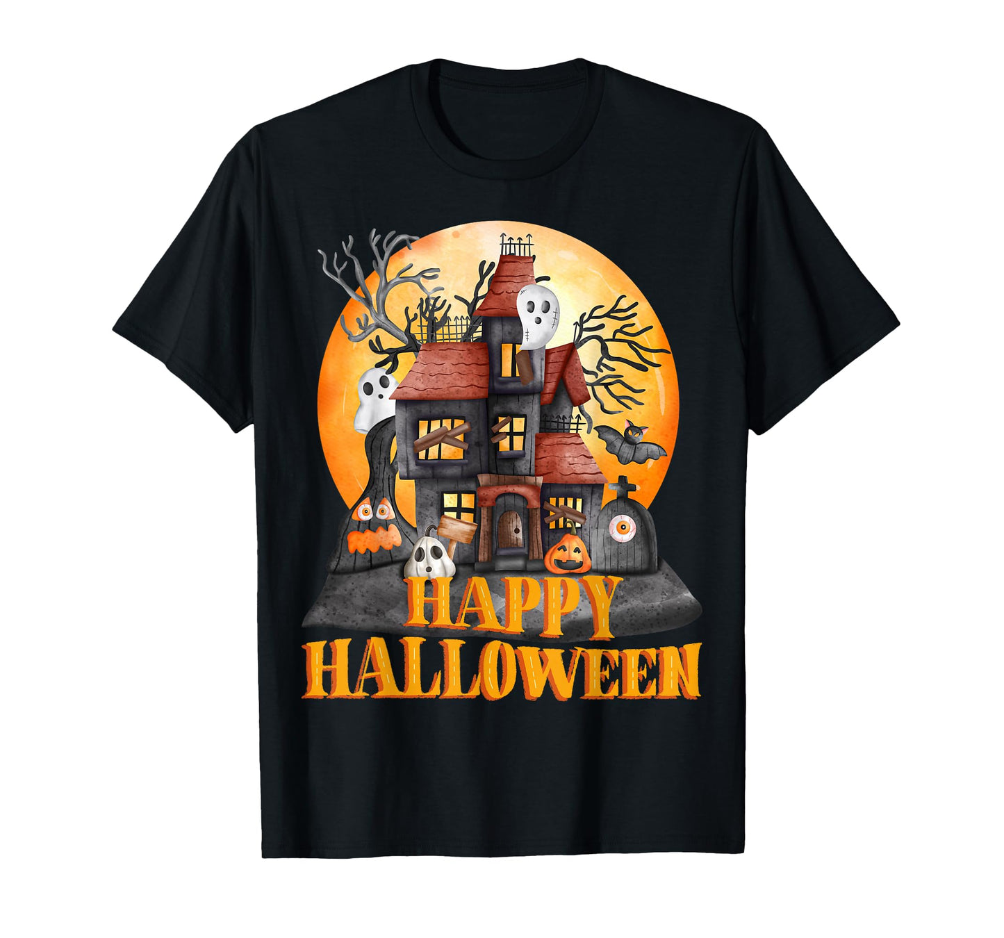 Fall season happy Halloween haunted houses spiders bats T-Shirt
