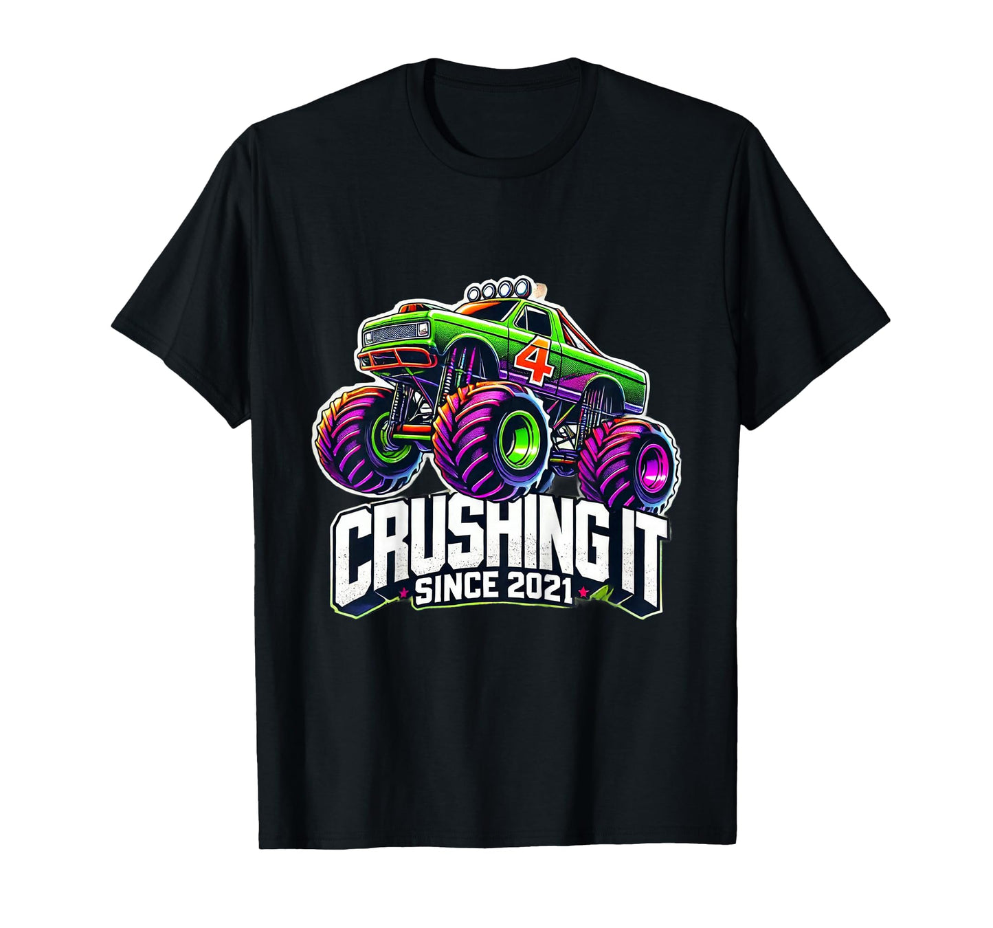Kids Crushing It Since 2021 Colorful Monster Truck 4 years old T-Shirt