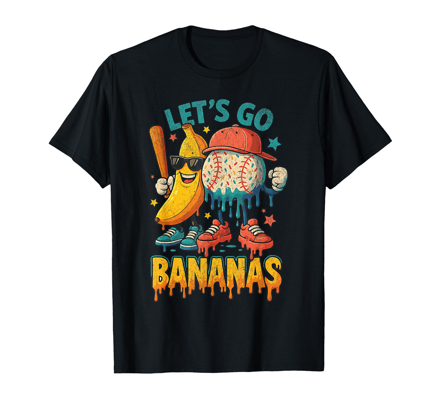 Baseball Banana Funny Sports Drip Art for Kids T-Shirt