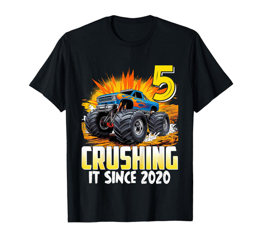 Kids Birthday Monster Truck 5 Year Old Boys 5th Party Born 2020 T-Shirt