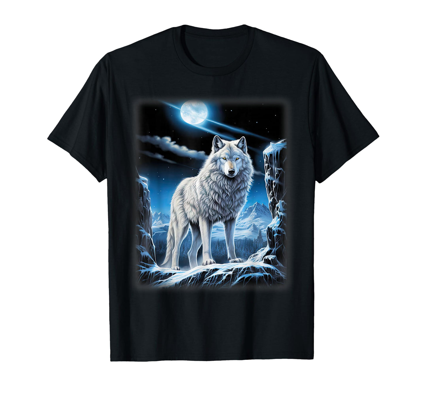 White Wolf standing on a snowy hill Forest Fantasy Nature T-Shirt