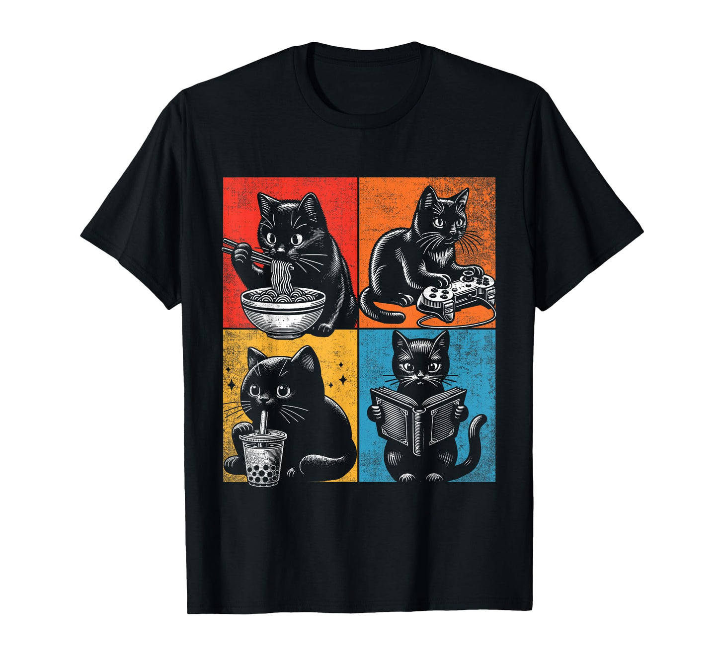 Funny Cat Ramen Boba Gaming And Reading Books Lover. Anime T-Shirt